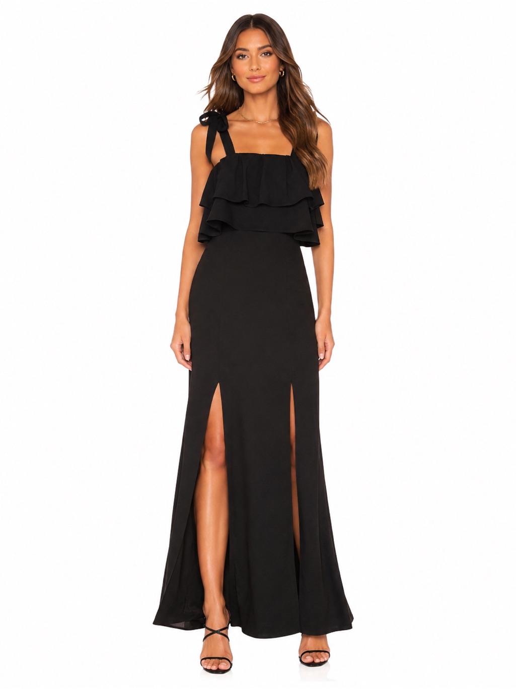 C/Meo Collective Ruffle Tie Bow Maxi Long Slit Dress Party Revolve